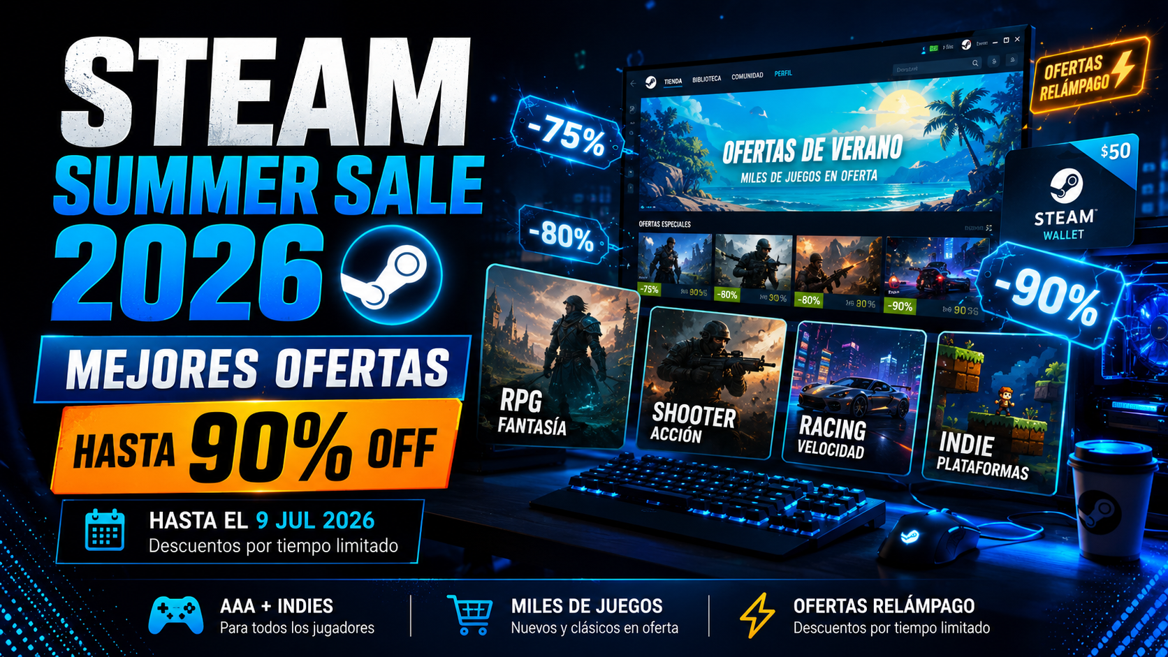 Steam Summer Sale 2026: los mejores juegos con hasta 90% de descuento antes del 9 de julio
