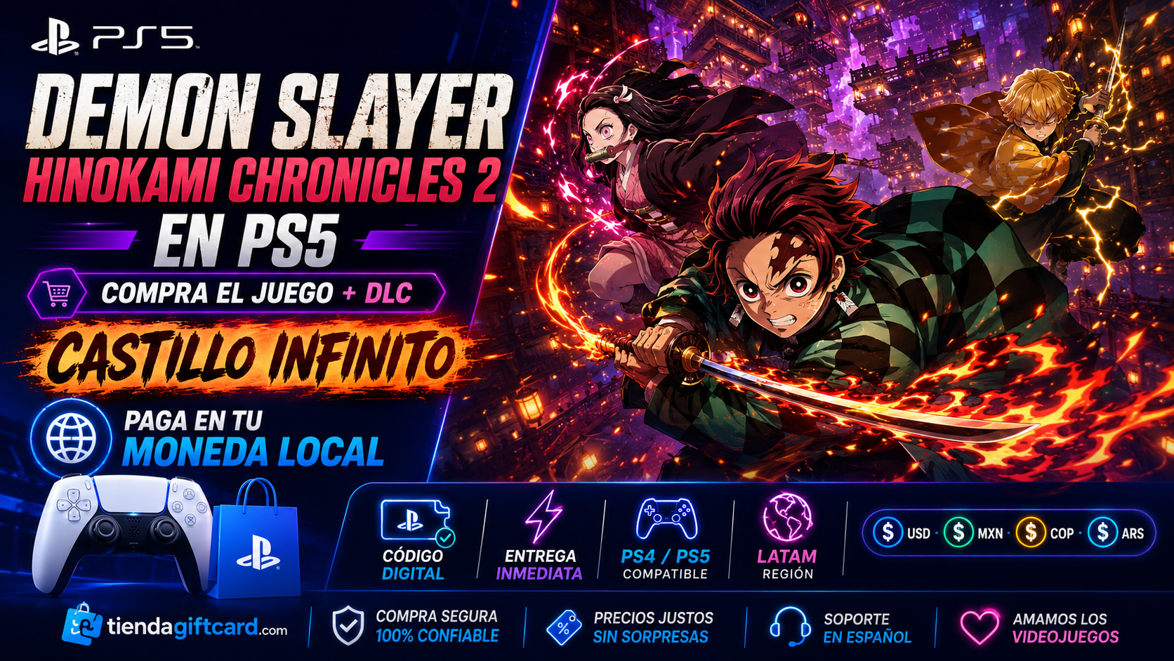 Demon Slayer Hinokami Chronicles 2 en PS5: Guía para Comprar el Juego + DLC Castillo Infinito desde LATAM